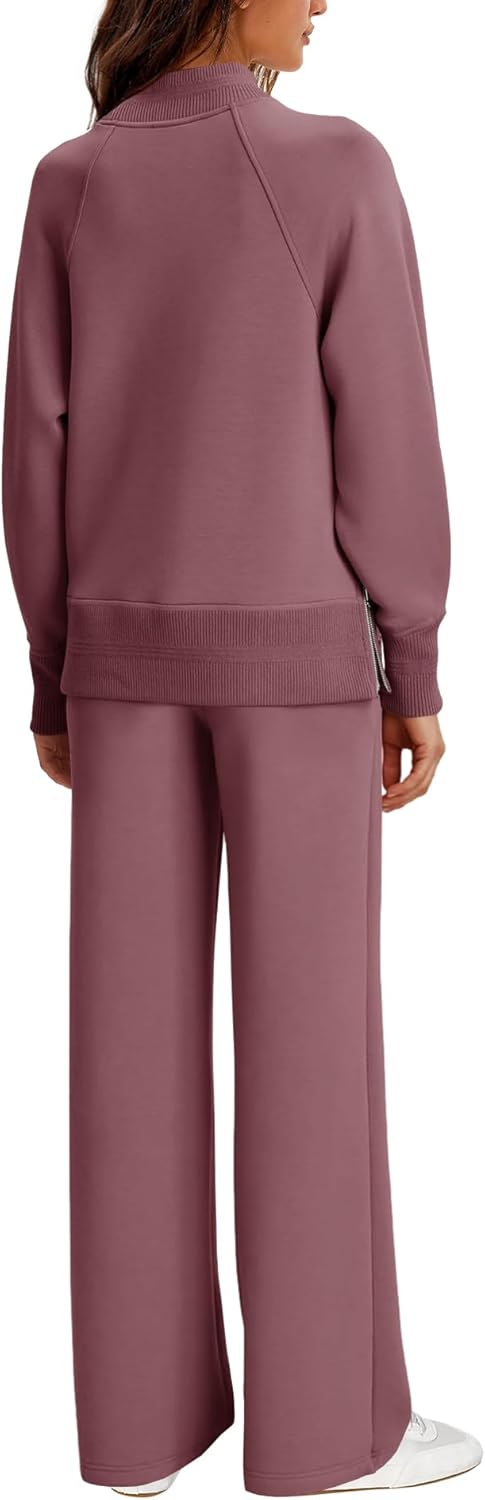 Panadila Womens Sweat Sets 2 Piece Outfit Sweatsuit Lounge Sets Wide Leg Sweatpants Travel Airport Tracksuit