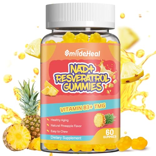 SmildeHeal NAD+ Resveratrol Gummies NAD+ Supplement 500mg with Vitamin B3 & TMG Healthy Aging Energy & Cellular Health Support Vegan Friendly Natural Pectin 60 Gummies 30-Day Supply