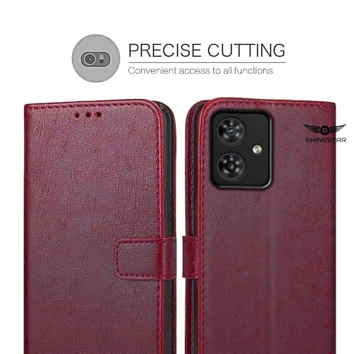 Image of SHINESTAR Moto G54 5G / G64 5G Flip Back Cover | PU Leather Flip Cover Wallet Case with TPU Silicone Case Back Cover for Motorola Moto G54 5G / G64 5G - Blood Red