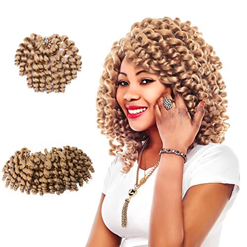 Beauty Angelbella 8 inch 4PCS Jamaican Bounce Crochet Hair, Twist Braids Wand Curl Hair African Collection Synthetic Crochet Braiding Hair Extensions 27#Gold
