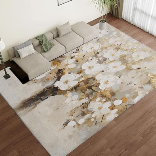 Tapis de salon 3D beige grand format lavable pour chambre - 2