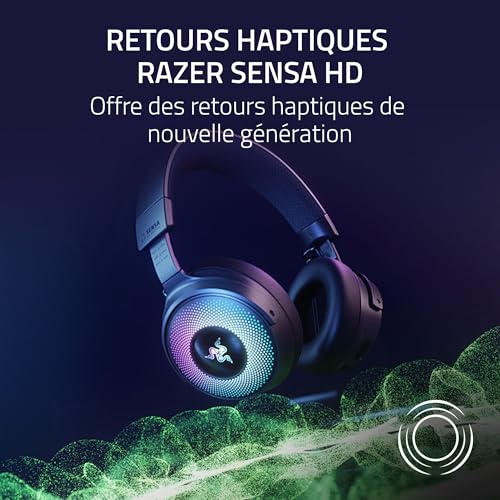Razer Kraken V4 Pro - Casque de Jeu sans Fil avec hub de contrôle - Sensa HD haptics (hub de contrôle OLED, Triforce 40mm Drivers, HyperSpeed & Bluetooth, THX Spatial Audio, RGB) Noir