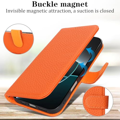 Coque iPhone 16 Pro Max Cavor étui portefeuille en cuir orange