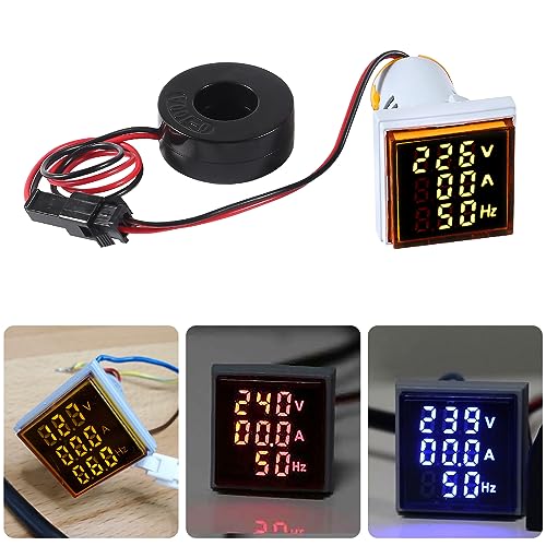 Image of Alinan 3 in 1 60-500V 0-100A AC Digital Ammeter Voltmeter, 22mm Square Digital Tube Screen with Transformer, LED Display Voltage Detector Current Tester Gauge(Yellow)