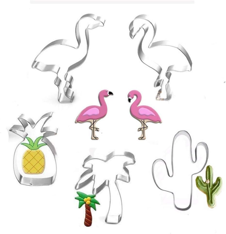 5pcs Hawaiian Cookie Cutter Cactus Pineapple Flamingo Palm Tree Pancake Molds, Summer Tropical themed Party Handmade Cookie Shape Tools Supplies