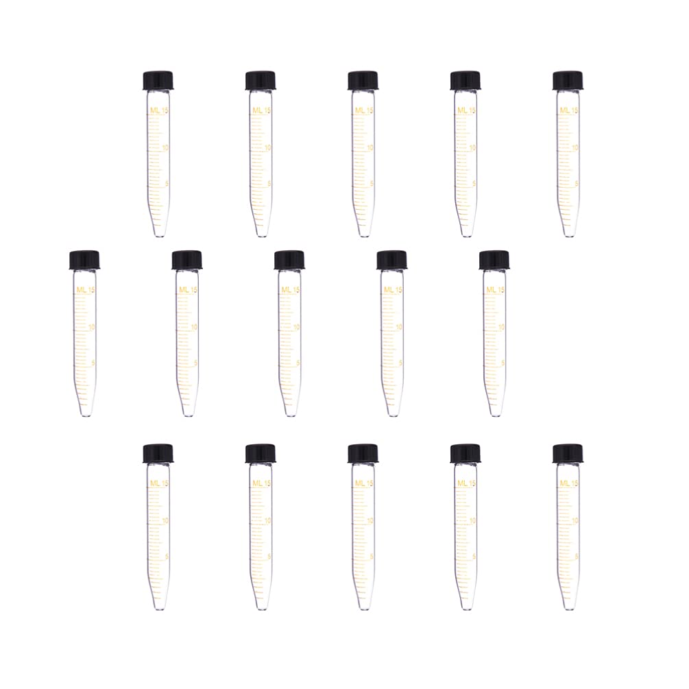 15 pièces Tubes centrifuger Tubes essai Verre gradué Tubes centrifuger Coniques Tubes microcentrifuger avec Bouchons vis Tubes essai 15ml