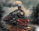 FUKVHIL Paint by Numbers Kits Steam Train Retro Train Railroad Tracks Art Oil Painting The Family Decorates Wall Decoration Unique Gift 16x20inch