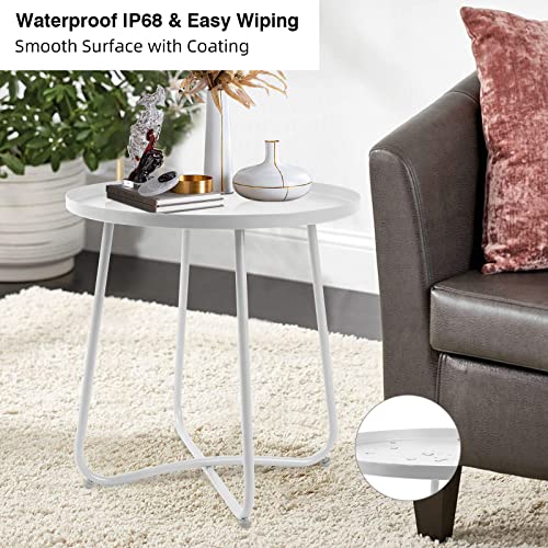Ecomex Patio Side Table, Round Outdoor Metal Side Table Small Sofa End Table, Patio Waterproof Accent Coffee Table For Living Room Bedroom Garden Balcony Patio(White) #TOP5