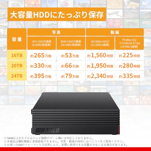 【Amazon.co.jp限定】 バッファロー 外付け ハードディスク 16TB CMR HDD 大容量 パソコン専用 【 Windows/mac/ChromeOS 対応 】バックアップ 静音 コンパクト 日本製 故障予測 みまもり合図 HD-AD16U3