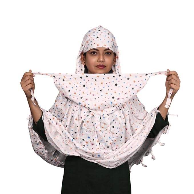 VBDHOLA Female Cotton Girls Long Scarf Cum Mask With Tie Closer Usable For Vehical Driver White Printed Design Universal Size For Girl & Woman 3