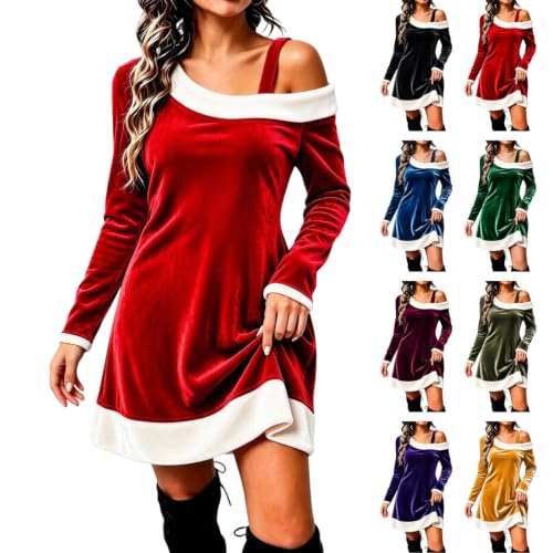 PXQIRMR Cocktail Dresses for Women One Shoulder Christmas Mini Dress Red - image 1