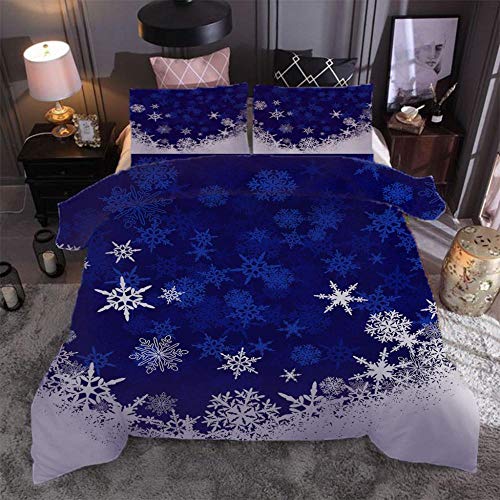 Qcznbl Kids Bedding Duvet Covers Twin 68X90 Inche, 3D Blue Christmas Snowflakes Pattern 3 Pieces Microfiber Comforter Cover Sets Includes 2 Pillow Shams Ultra Soft Bedspreads, With Zipper Closure #TOP2