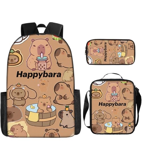 Capybara Backpack 3 Pcs Set Kawaii Capibara Bag Cute Animal Mochila De Capybara for Daily Casual Travel Daypack Capivara Capibara Kapibara Cabybara Captbara Bara Funny Backpack (Brown1)