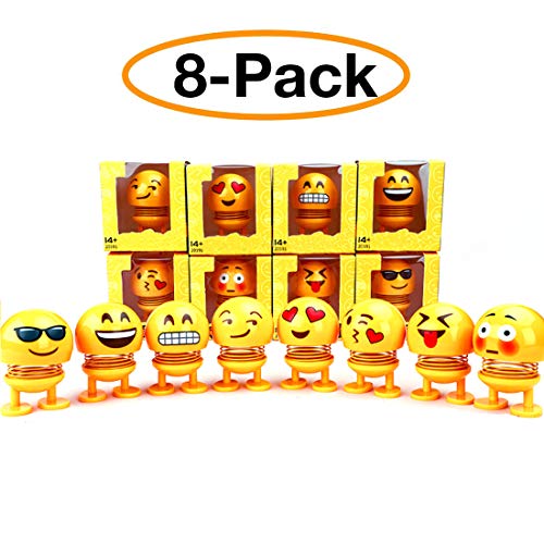8 Pcs Cute Emoji Bobble Head Dolls, Funny Smiley Face Springs Dancing Toys for Car Dashboard Ornaments, Party Favors, Gifts, Home Decorations