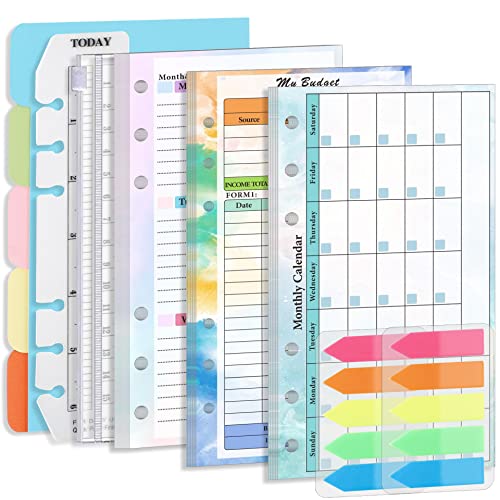 LXWHYP Monthly Weekly Planner Refills Budget Paper Kit for A6 Binder Cover 6 Ring Planner Accessory for Budget Planner Binder Cover Money Binder Organizer for Cash (Colorful)