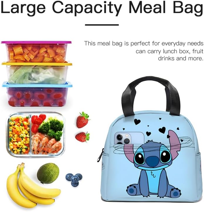Cartoon Lunch Box, Cute Insulated Lunch Bag, Reusable Lunch Tote Bag for Travel Work Picnic (Stitch) image 4