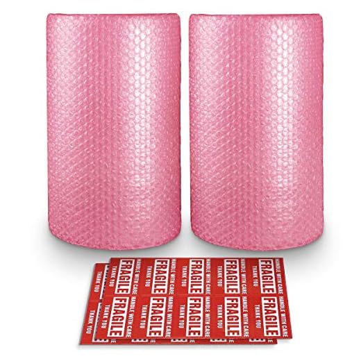2-Pack Anti-Static Bubble Cushioning Wrap Rolls, 3/16" x 12" x 72' ft Total, Perforated Every 12", 20 Fragile Stickers for Packaging, Shipping, Mailing