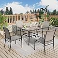 MIXPATIO Outdoor Patio Dining Set 5 Piece Furniture Set with 4 Brown Textilene Chairs and 37" Wood-Like Table Top for Deck Garden Backyard Lawn Poolside