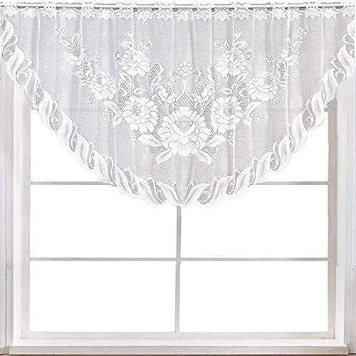 Wubodti White Lace Swag Valance Curtains For Living Room Kitchen Windows, Sheer Embroidery Floral Window Valances Hollow Knitted Scalloped Curtain For Dinning Room Cafe, 63" Wx24 H #TOP15