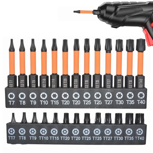 Qumiuu Juego de destornilladores eléctricos, juego de destornilladores de estrella hueca, 26 puntas Torx de agujero central, de acero de aleación sólida, para carpintería
