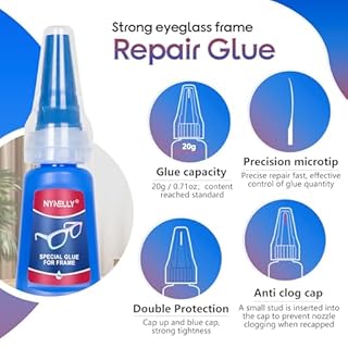 Nynelly Supercolla per Incollare Montature di Occhiali, 20 g di Colla Liquida Trasparente Forte, Adesivo Istantaneo per Riparare Plastica, Legno, Metallo, Gomma e Cuoio