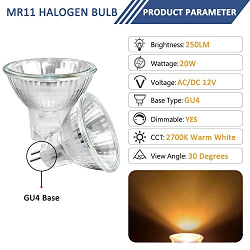 Caldarax 8 Pack MR11 GU4 20W 12V Halogen Reflector Bulb, Warm White 2700K, Dimmable Halogen Spotlight 35mm Diameter, 250LM - Image 3