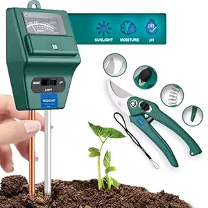 FreshDcart Solar pH Meter for Soil Testing - New 3 in 1 Soil Moisture Sensor, Soil pH Meter for Agriculture & Solar Light Meter, Moisture Meter for Plants, Acidity Tester with Garden Scissor