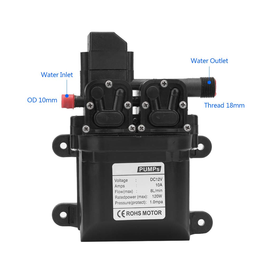 FTVOGUE DC 12V 120W Bomba de agua de diafragma autocebante Bomba de agua inteligente de doble succión con interruptor de presión automático (Negro), Various other pumps and accessories