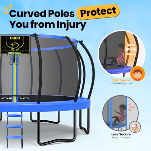 Image of ORCC 1300LBS Weight Capacity Trampoline 16 15 12FT with Basketball Hoop Water Sprinkler Spiral Ground Stakes Outdoor Yard Trampolines for Kids Adults