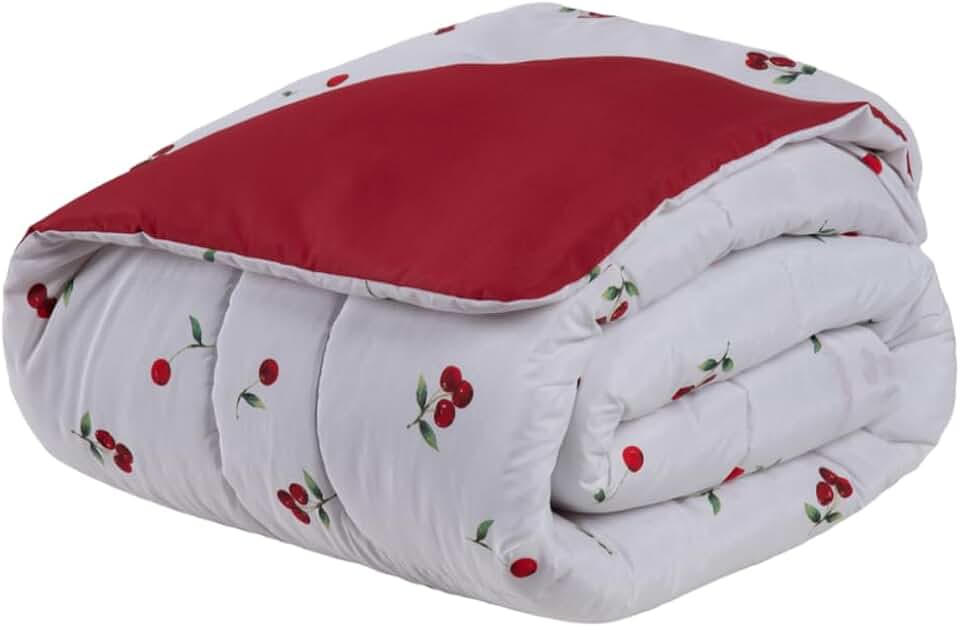 Edredom Casal Queen Dupla Face Tecido Algodão 180 Fios Estampa Cereja