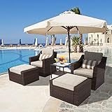 Oakmont 5 Pieces Patio Furniture Set Outdoor Chair and Ottoman Set with Cushions & Side Table, PE...