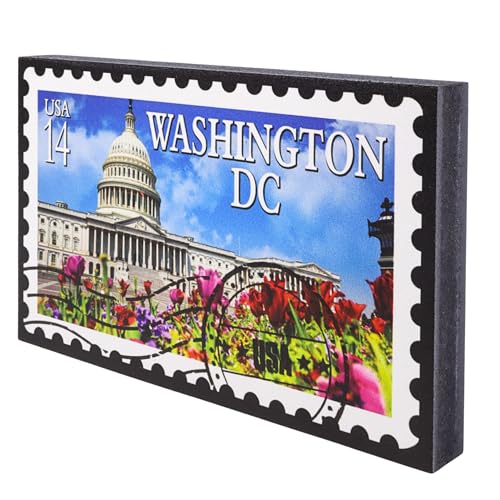 Washington DC Souvenir Magnet, Capital Building Postage Stamp Design, Colorful Fridge Accessory, Travel Collectible, Vacation Gift, USA Patriotic Decor, 5" x 3"