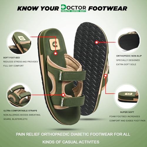 Image of DOCTOR HEALTH SUPER SOFT Men's Casual Slippers with Soft Cushioned Sole, Double Strap with Toe Loop Design, Lightweight Anti-Slip Everyday Wear Slippers for Home and Outdoor Use