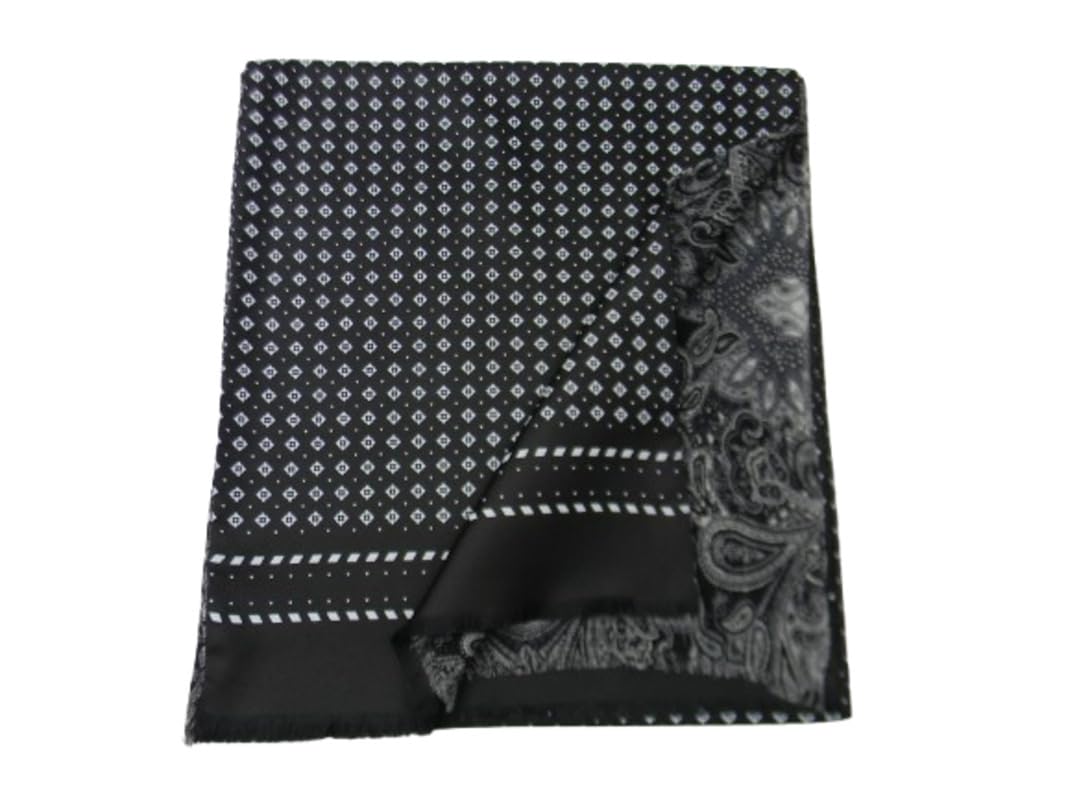 Avantgarde Sciarpa double seta lana nera uomo silk wool scarf doppia disegni bianchi grigi colore nero fantasia 2