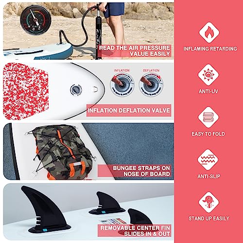 Feath-R-Lite Inflatable Stand Up Paddle Board 10'x30''x6'' Ultra-Light (16.7lbs) SUP with Paddleboard Accessories,Three Fins,Adjustable Paddle, Pump,Backpack, Leash, Waterproof Phone Bag - Thumbnail 4