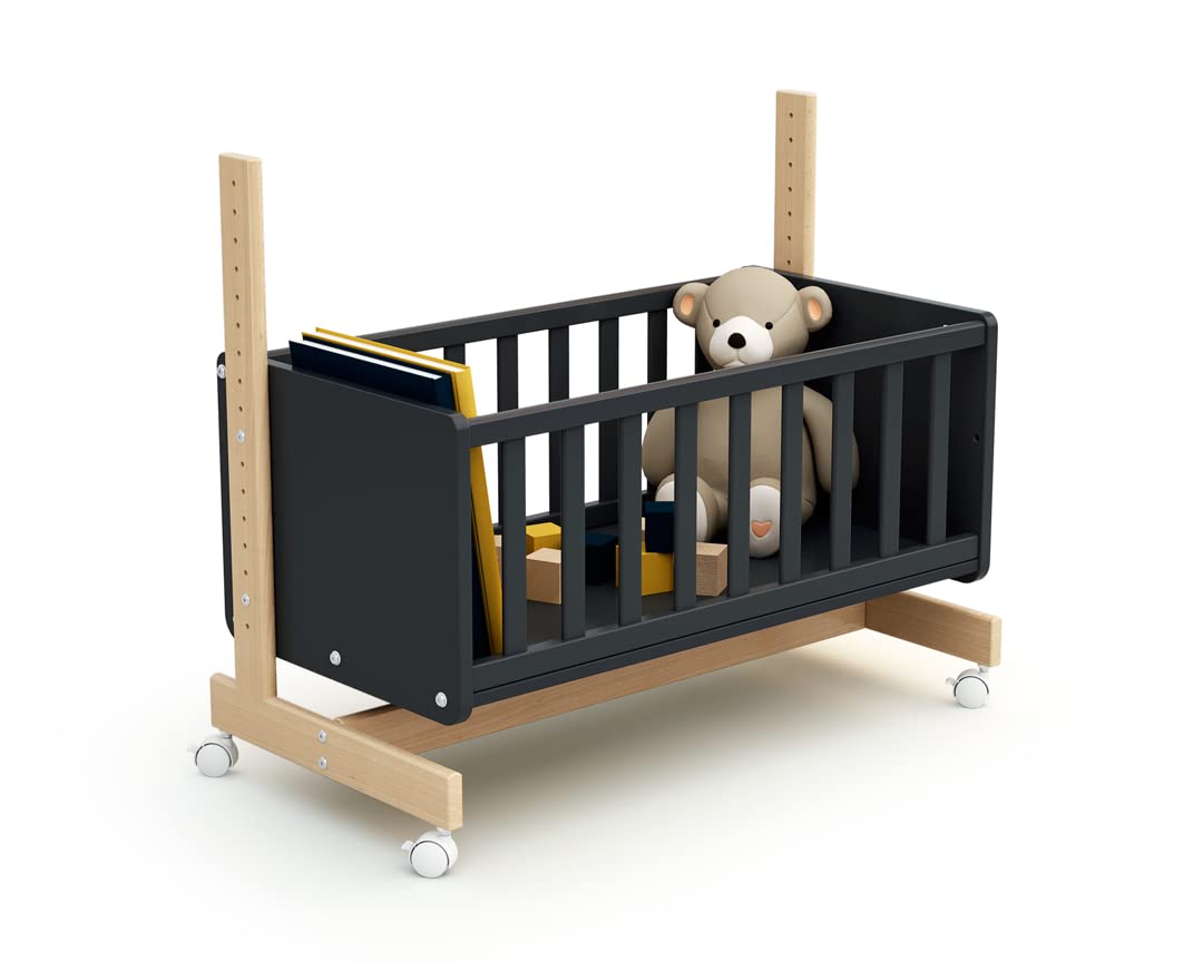 AT4 - Culla co-sleeping evolutiva ESSENTIEL legno - Grafite Grigio/Faggio - 40 x 80-88 x 45,50 x 79,50 cm