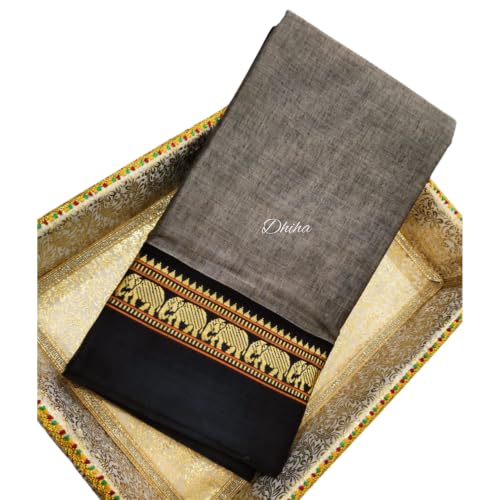 Image of Narayanpet Pure Cotton Avani Border Saree for Women with Running Blouse | Tassels | Traditional Woven Solid Design | Handloom Weave