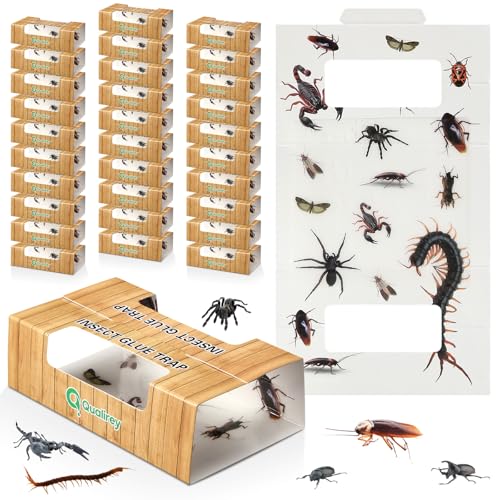 Qualirey Cockroach Traps 30 Pack with Wood Grain & Insect Print, with Dual Entry Points, Extra...