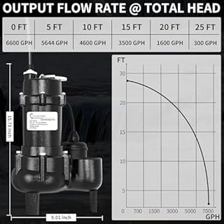 LANCHEZ 1HP 6600 GPH Submersible Sewage Pump, Heavy Duty Cast Iron Effluent Pump with Automatic Tethered Float Switch, Sump Pump for Sump Basin, Basement, Residential, 2" NPT Discharge