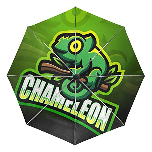 Lagartija Verde Camaleón Paraguas Plegable Automático Resistencia contra Viento Paraguas Impermeable de Viaje para Hombres Mujeres Cover