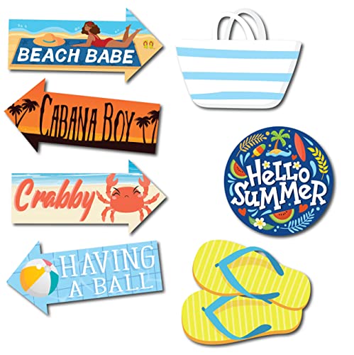 Summer Photo Booth Props - 41-Pc Photobooth Kit With 8 X 10-Inch Sign, 60 Adhesive Pads, 45 Sticks - Pool Party Photo Booth Props - Beach Theme Photo Booth Props #TOP4