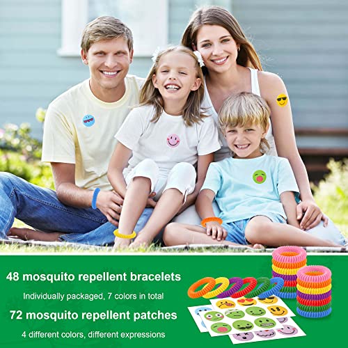48Pack Mosquito Bracelets Bulk With 72 Pack Smile Mosquito Patches For Kids Adults, Waterproof Adjustbale Mosquito Bracelets For Outdoor And Indoor, Deet Free Citronella Mosquito Wristband #TOP5