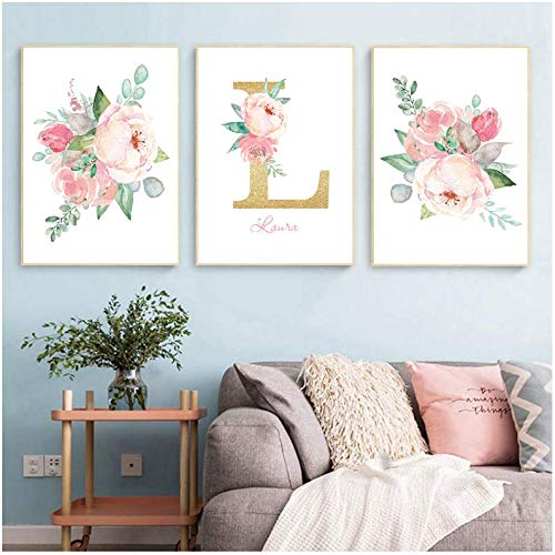 Toile Pivoine Fleur Affiche Nom Personnalisé Cadeau Naissance Idéal 50x70cm