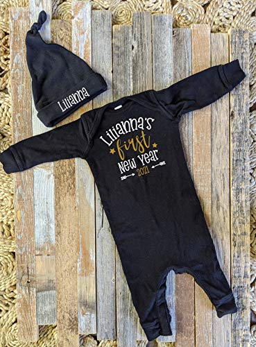 Baby's First New Year Outfit Romper Onesie, Personalized PJs Pajamas2