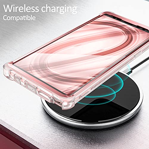 Dexnor Compatible With Samsung Galaxy Note 9 Case With Screen Protector Electroplated Frame Clear Back Cover Rugged 360 Full Body Protective Shockproof Heavy Duty Bumper For Women -Metallic Pink #TOP6
