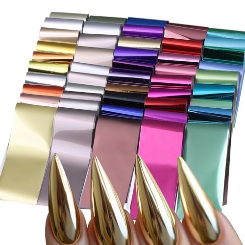 Nail Art Foils Transfer Stickers 50 Colors Metallic Print Nail Starry Paper Supply Shiny Gold Silver Rose Pink Green Blue Transfer Nails Foils Sheets DIY Holographic Designs Manicure Decoration