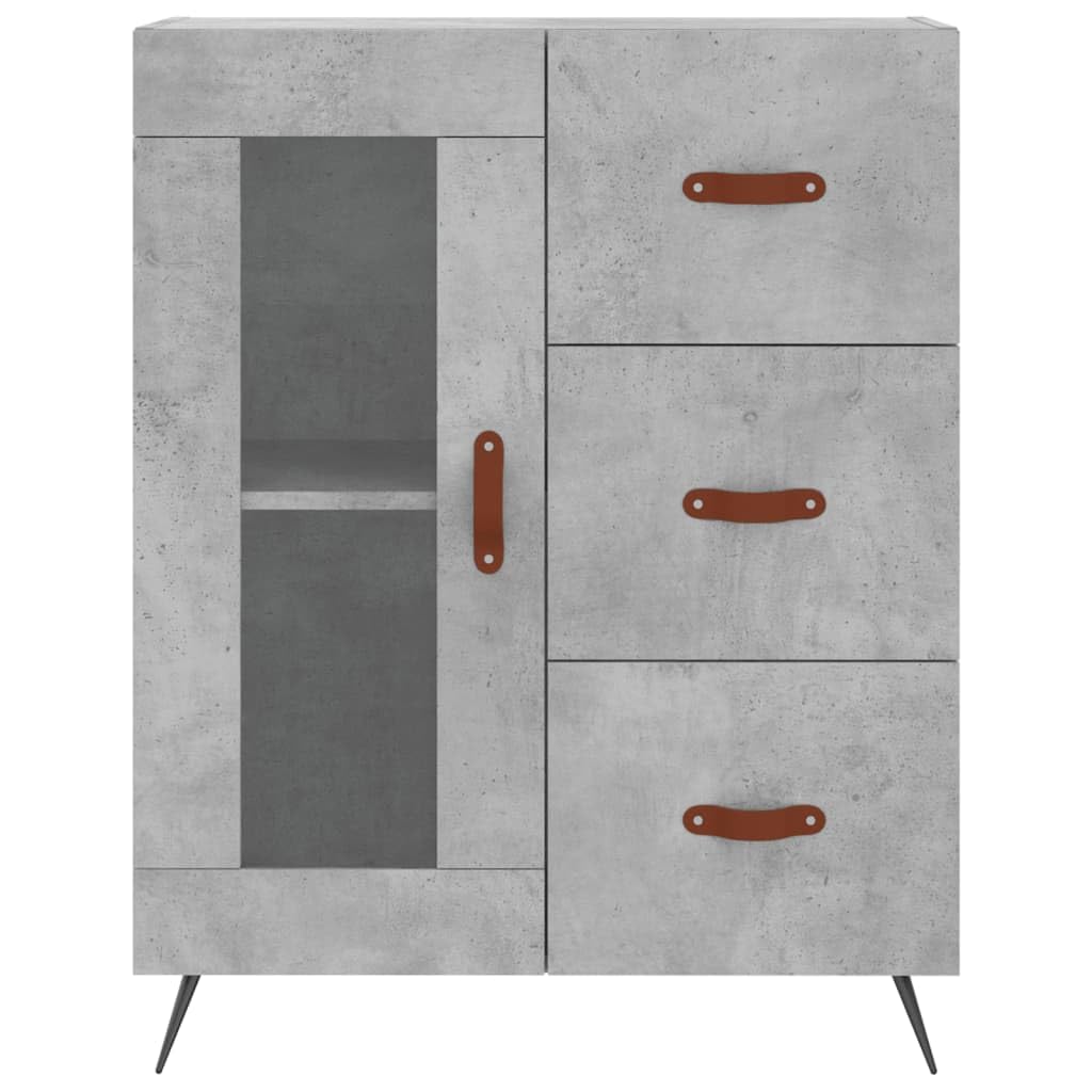 Générique Bufet wysoki szary betonowy 69,5x34x180 cm, szafka do przechowywania z drewna inżynieryjnego z praktycznymi drzwiami i żelaznymi nogami, duża przestrzeń do przechowywania niezbędnych rzeczy