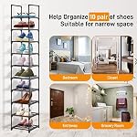 10 Rack de chaussures de niveau, organisateur de rangement de chaussures Tall, étagère de support de chaussures verticales, tour de chaussures étroite pour placard, salon, chambre à coucher, entrée, salle d'épicerie, noir