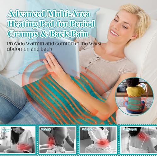 Image of Heating Pad for Back, Heating Pad for Period Cramps /Waist /Stomach with Belt, Fathers Day Dad Gifts for Men, Birthday Gifts for Women Men, 6 Heat Settings, 4 Auto-Off, Blue Green