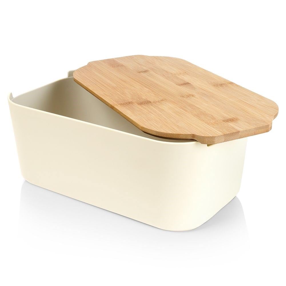 Vilde Cream Bread Bin With Wooden Board Bread Basket Bread Bin 33 X 18.5 X 12 Cm